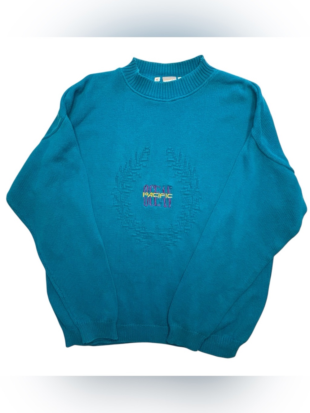 Vintage Men’s 80’s XL Ocean Pacific XL Turquoise Crew Neck Sweater Embroidery
